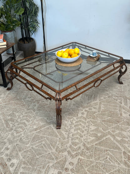 Wrought Iron Style Glass Coffee Table