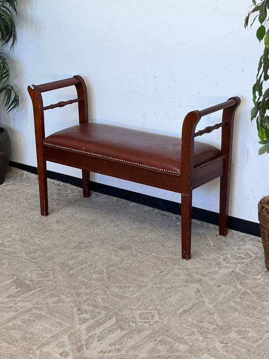 Vintage Nailhead Finish Leather Bench