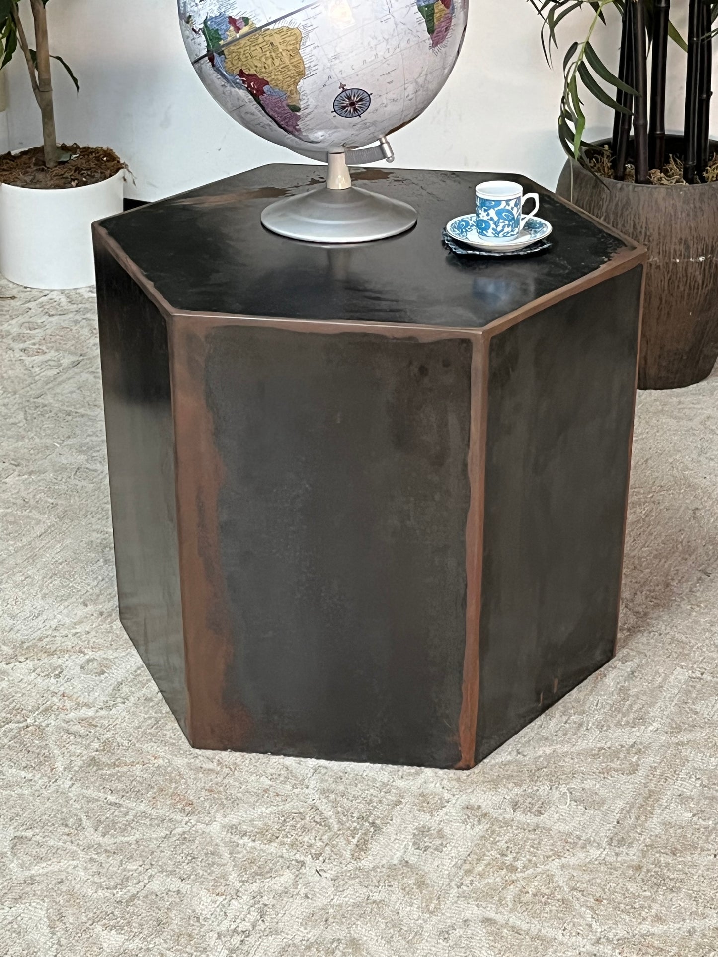 Modern Metal Hexagonal Black End Table