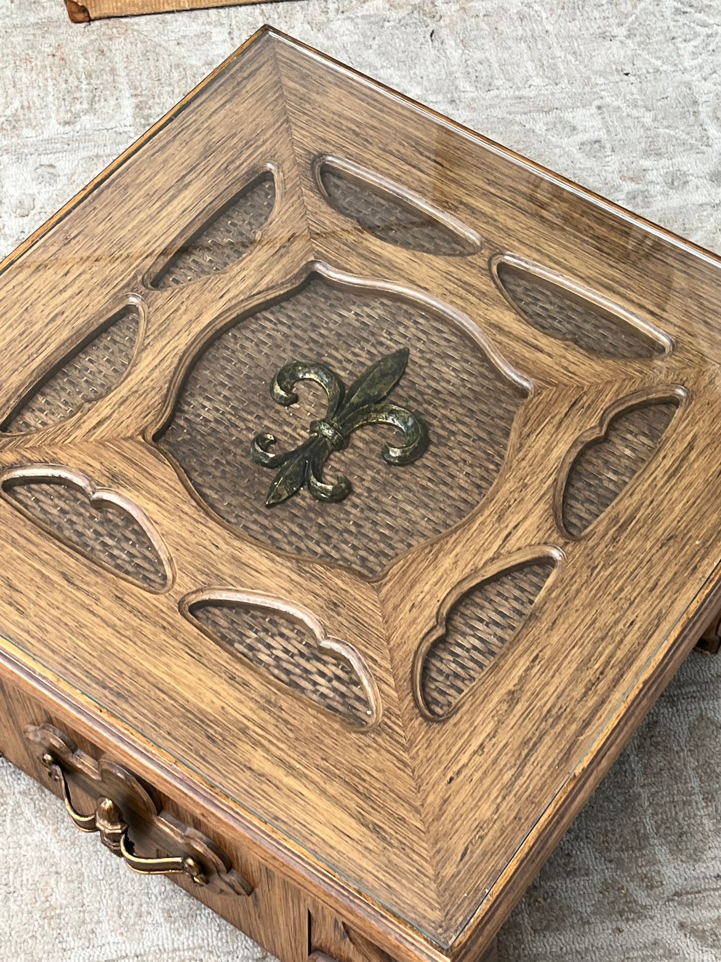 Vintage Carved Glasstop Sidetable