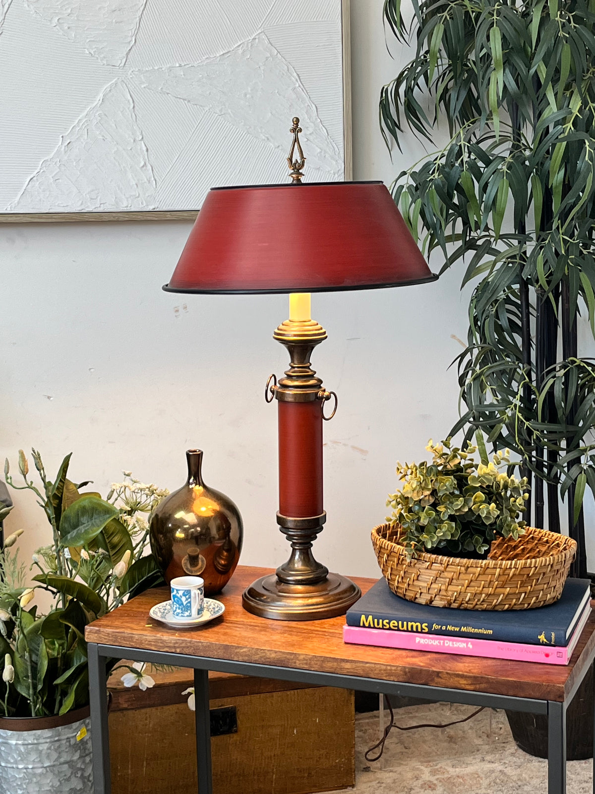 Vintage Red Brass Table Lamp