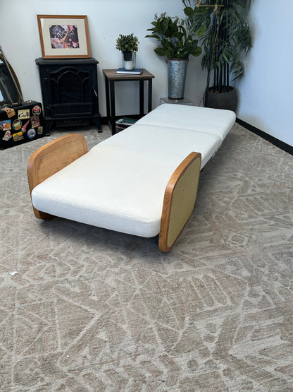Mid Century Style Rattan & Linen Single Sofa Bed