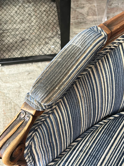 Upholstered Blue Striped Club Chair