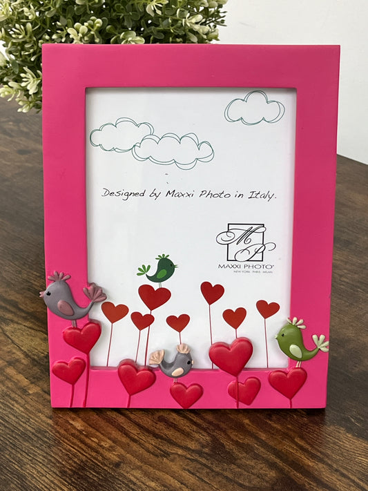 5 x 7 Pink Frame with Hearts & Flowers