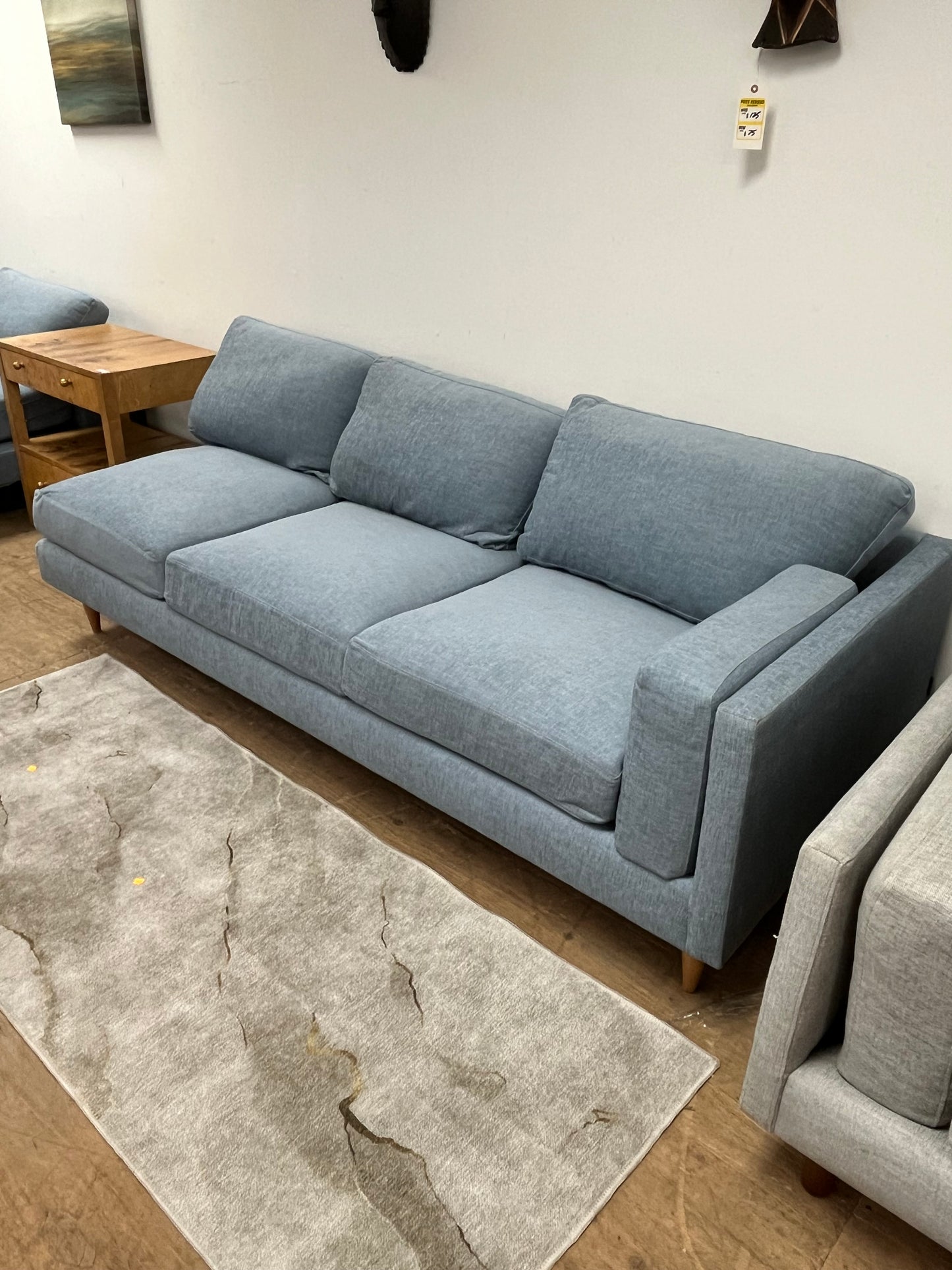 Benchmade Modern Left Arm Blue Linen Couch