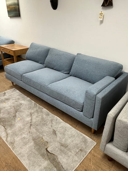 Benchmade Modern Left Arm Blue Linen Couch