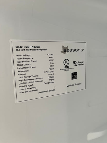 Seasons 14.2 Cu. Ft. Top Freezer Refrigerator Stainless Steel