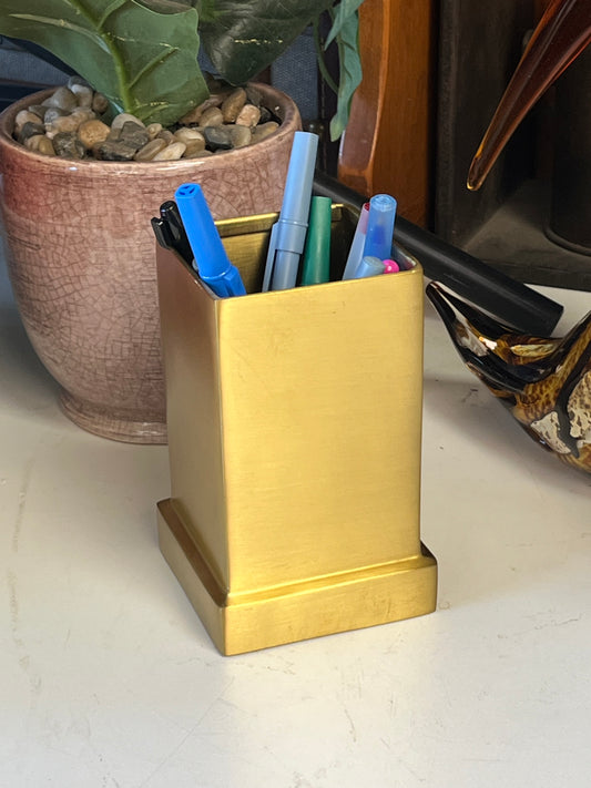 Brass Tone Pen Holder Stationary
