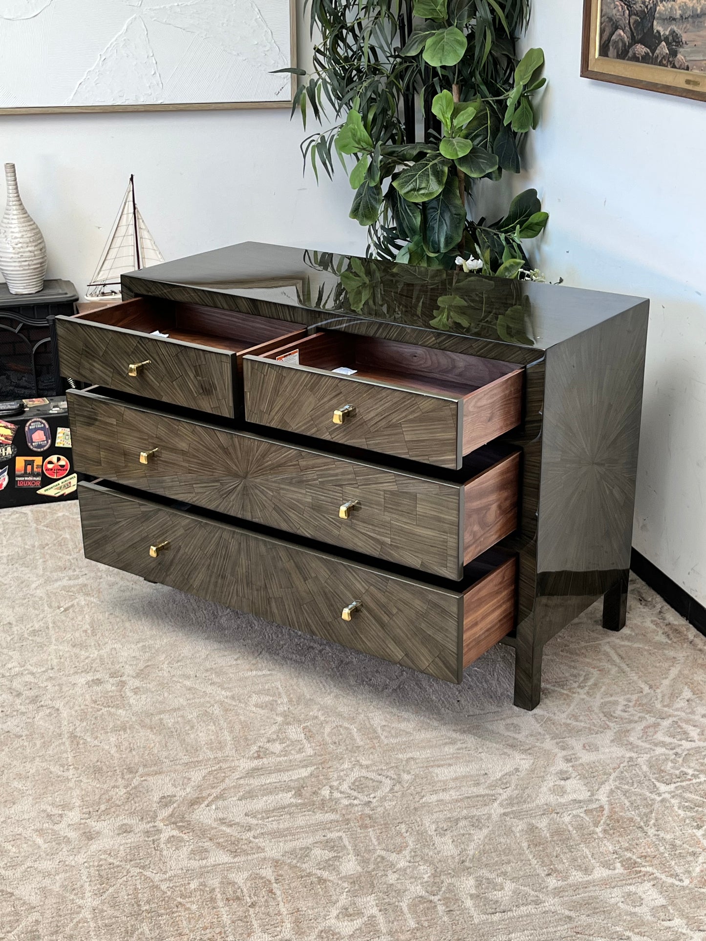 Modern Faux Horn Olive Green Dresser