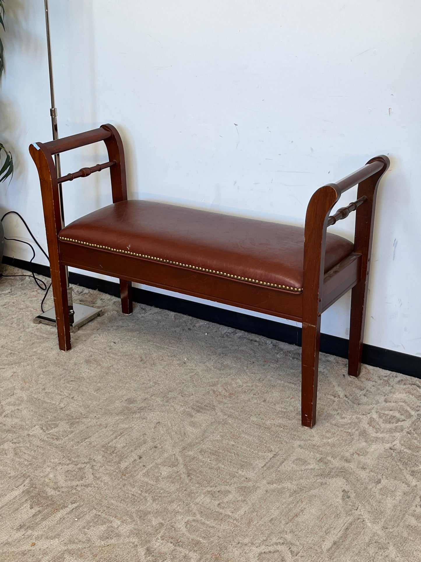 Vintage Nailhead Finish Leather Bench