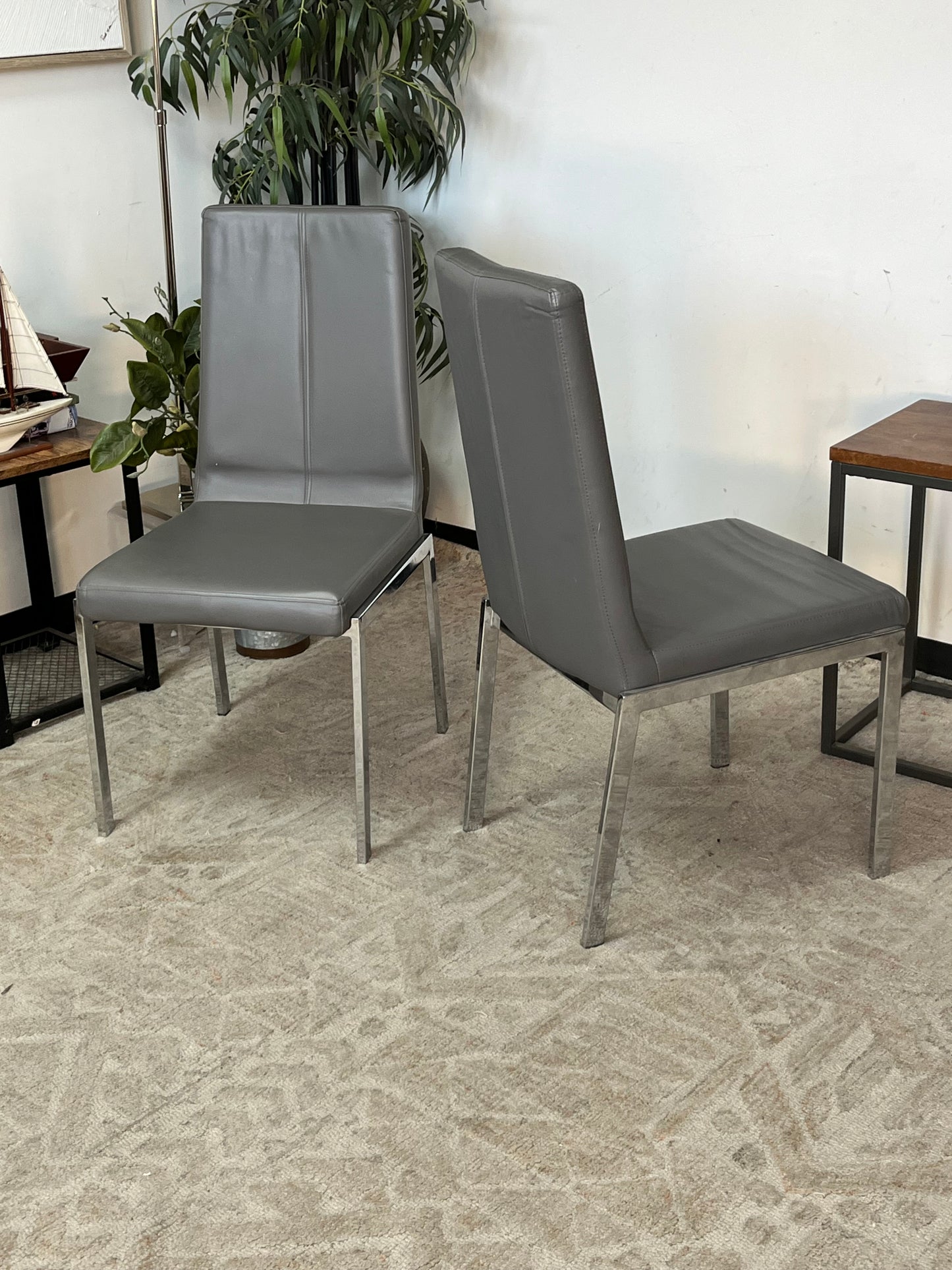 Modern Faux Leather Gray Chairs Set of 2