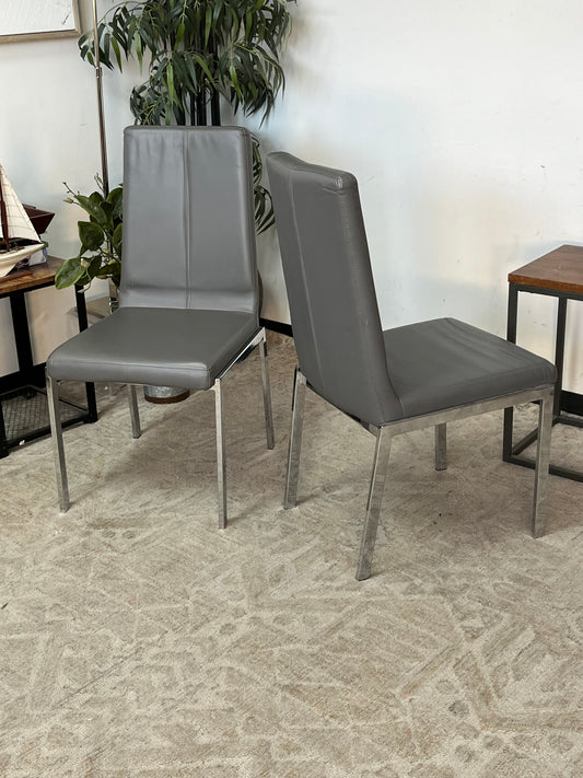 Modern Faux Leather Gray Chairs Set of 2