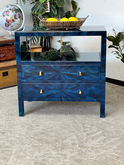 Modern Faux Horn Blue End Table