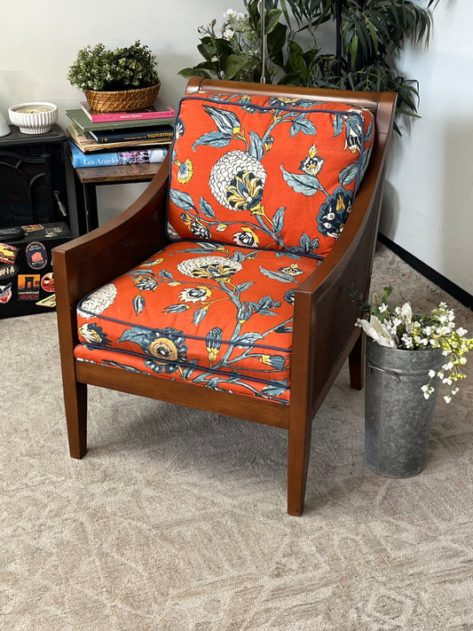 Floral Pattern Wooden Arm Chair