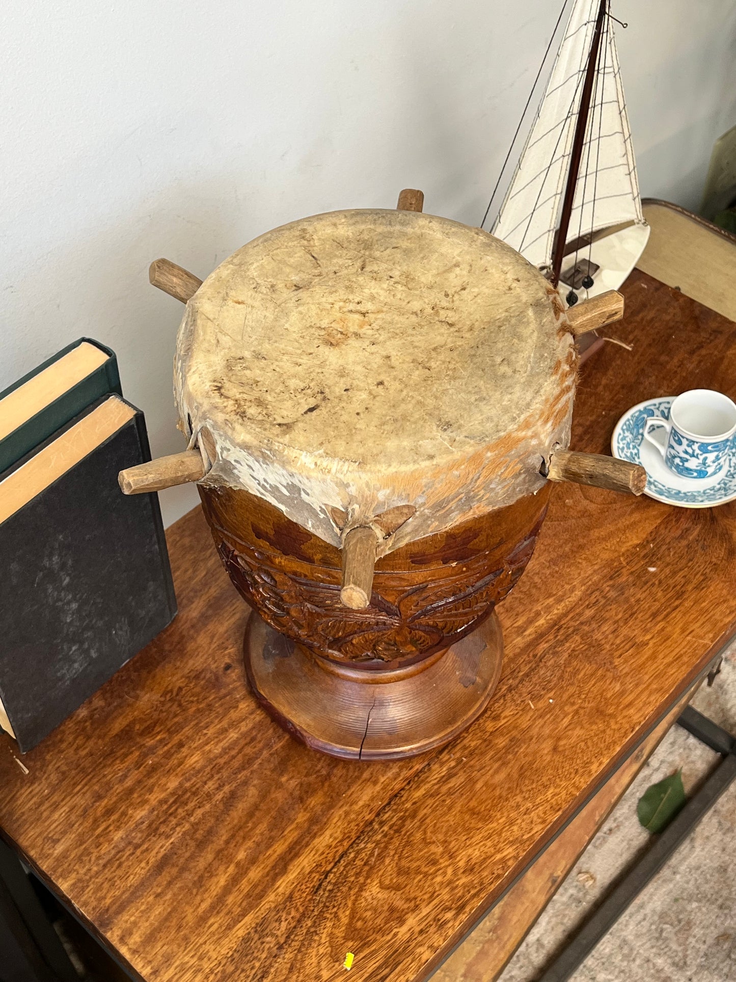 Vintage Hand-Carved St. Maarten Drum