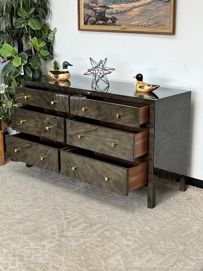Modern Faux Horn Olive Green Credenza