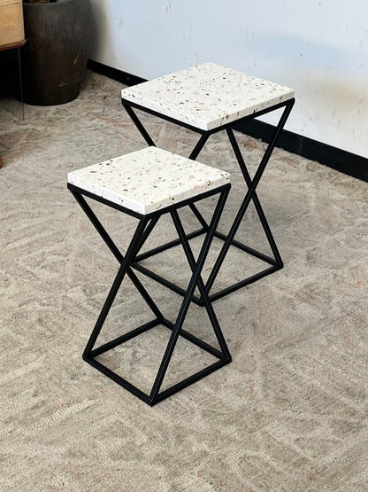 Pair of Modern Stone Top Square Side Tables