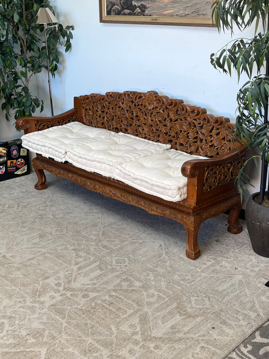 Indonesian Style Hand Carved Wooden Bench