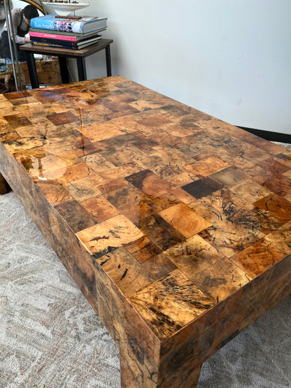 Natural Checkered Wood Coffee Table