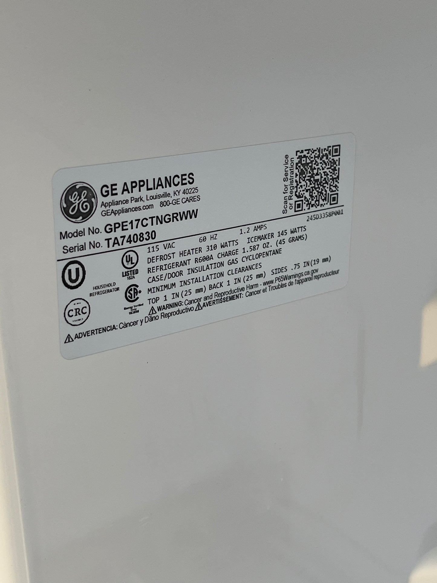 GE 16.6 cu. ft. White Top Freezer Refrigerator