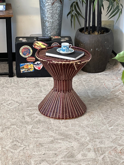 Woven Style Faux Rattan Hourglass Nightstand