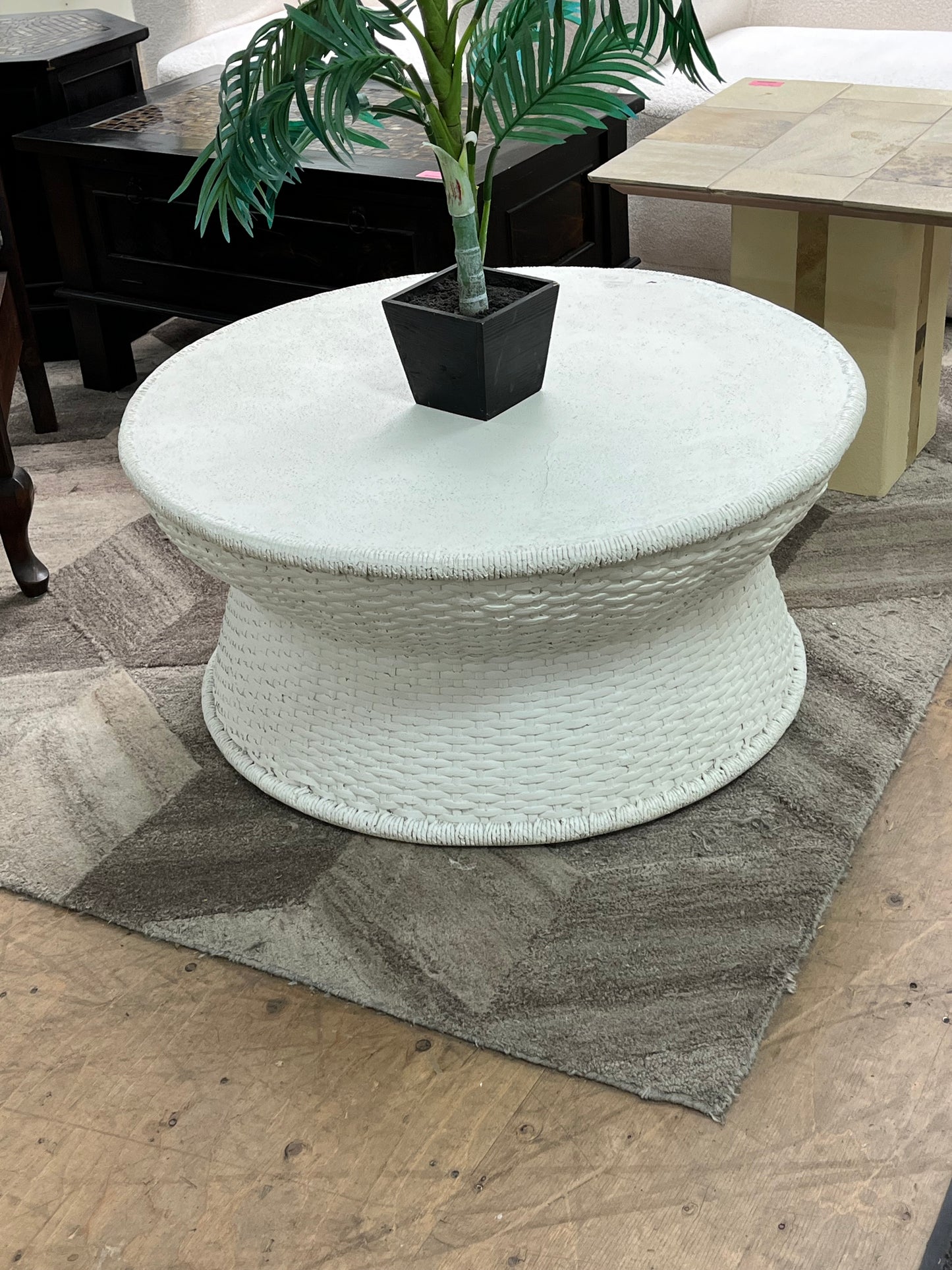Modern White Stone Round Coffee Table