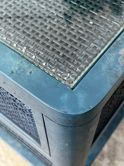 Blue Rattan End Table W/ Glass Top