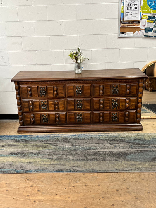 Vintage Wooden 9-Drawer Credenza
