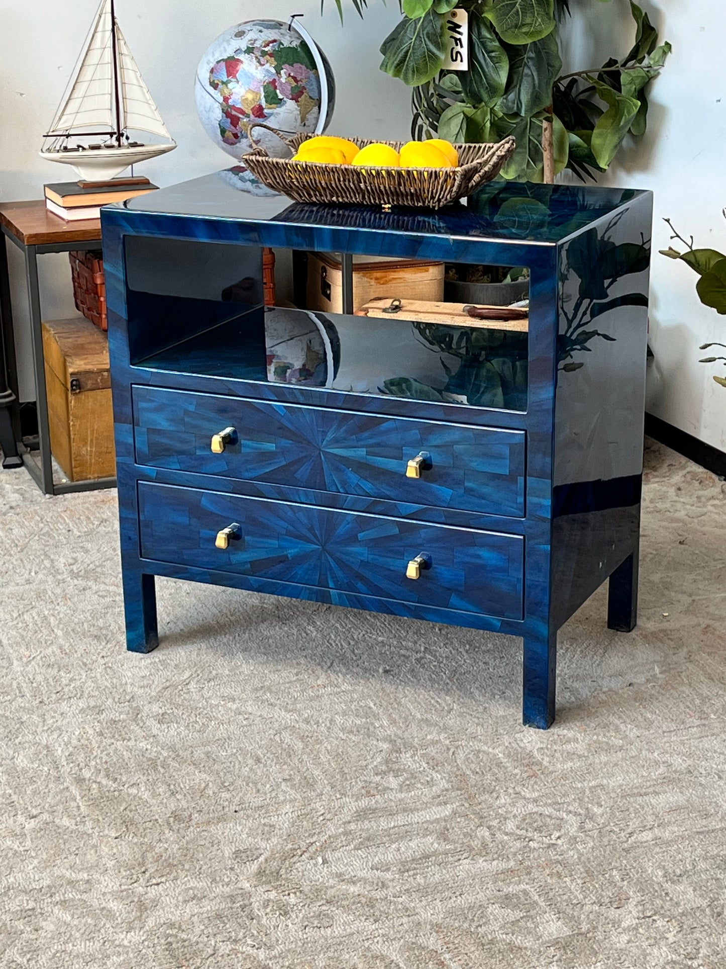 Modern Faux Horn Blue End Table