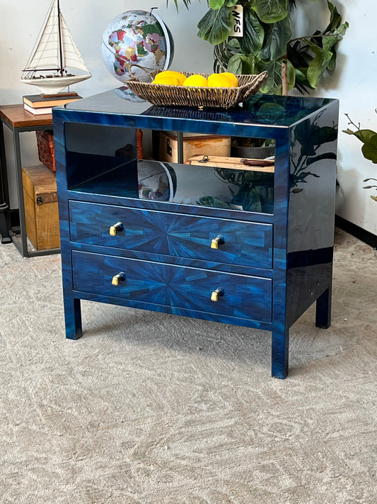 Modern Faux Horn Blue End Table
