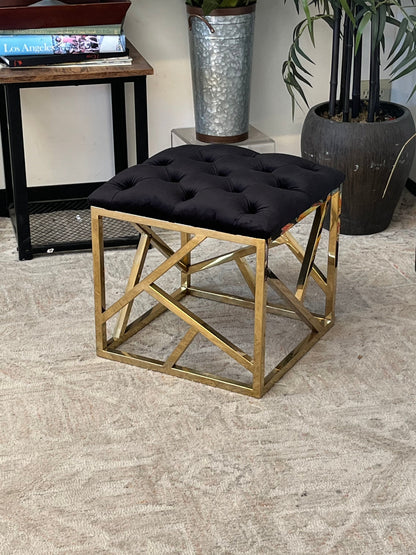 Tufted Brass Tone Ottoman