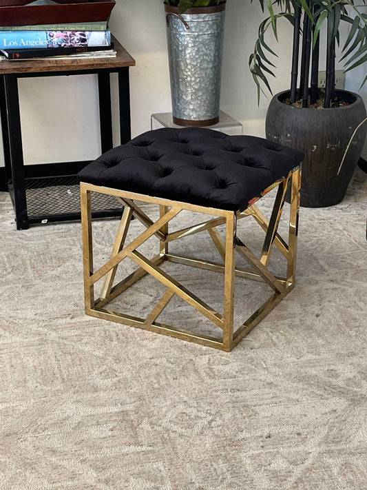 Tufted Brass Tone Ottoman