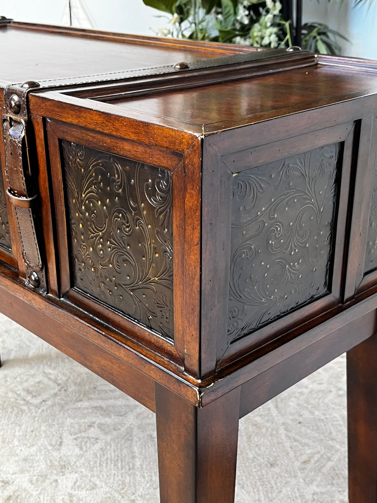 Faux Leather Wooden Console