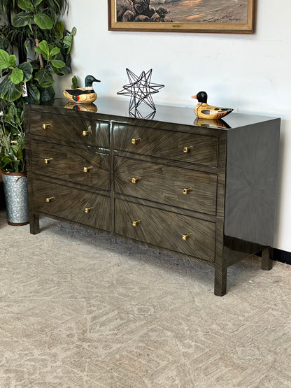 Modern Faux Horn Olive Green Credenza