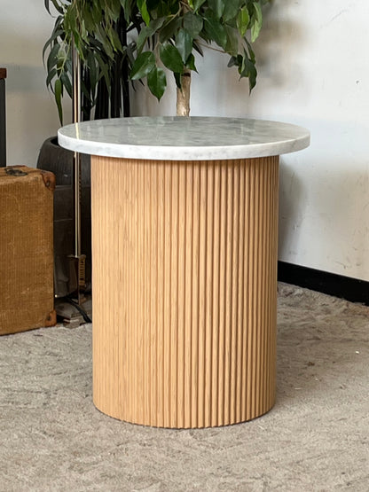 Reeded Wood Stone Top Side Table