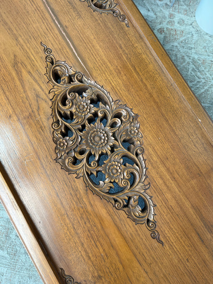 Indonesian Style Hand Carved Glass Top Coffee Table