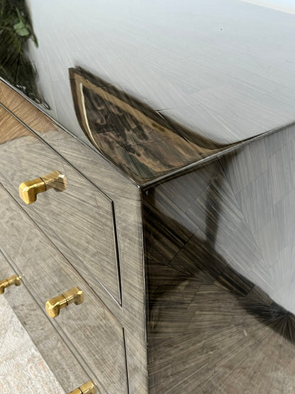 Modern Faux Horn Olive Green Credenza