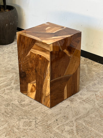 Wood Grain Patterned Cube End Table