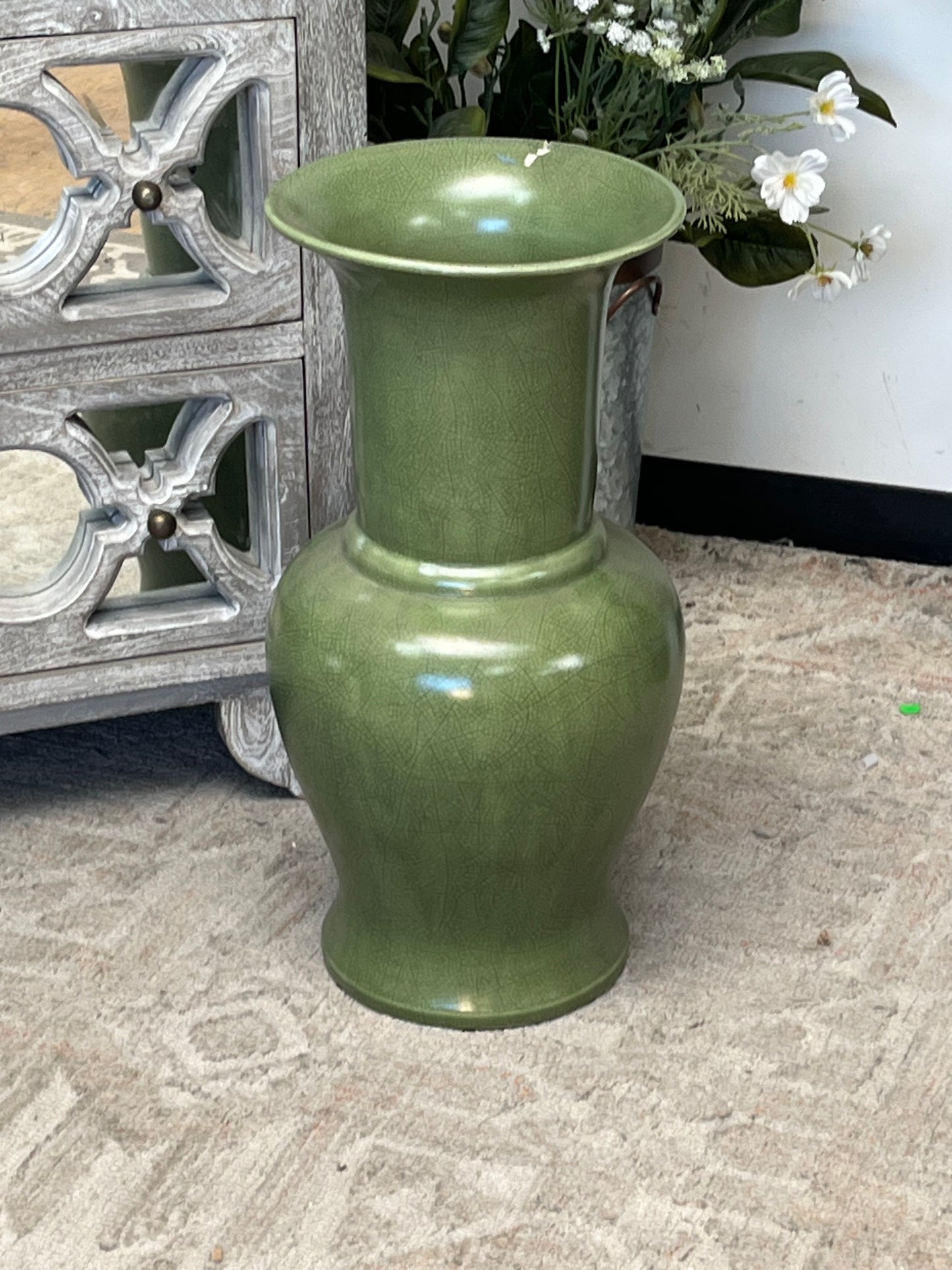 Vintage Green 23" Ceramic Vase