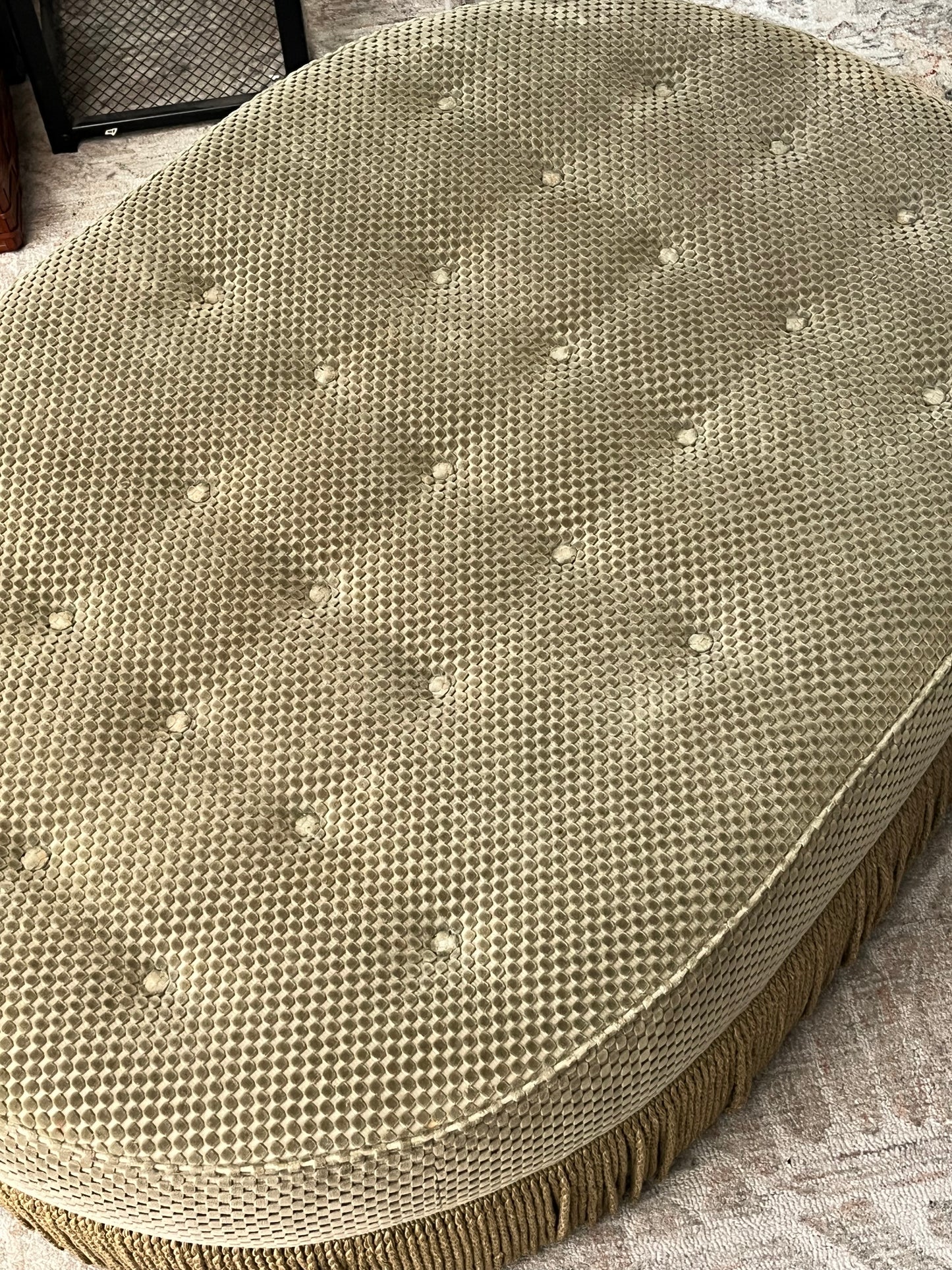 Henredon Oval Shaped Linen Ottoman