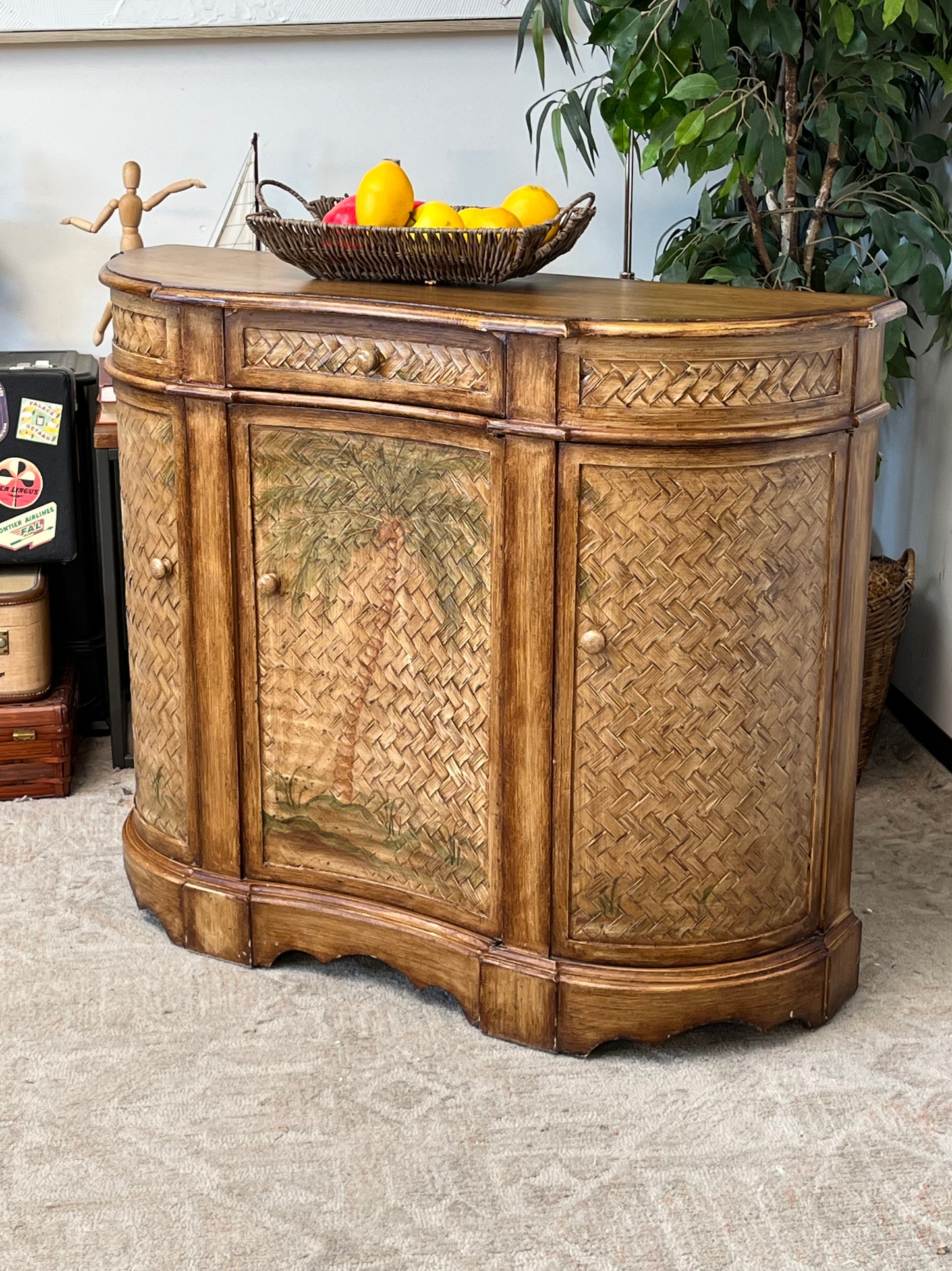 Wicker Half Moon Buffet Cabinet