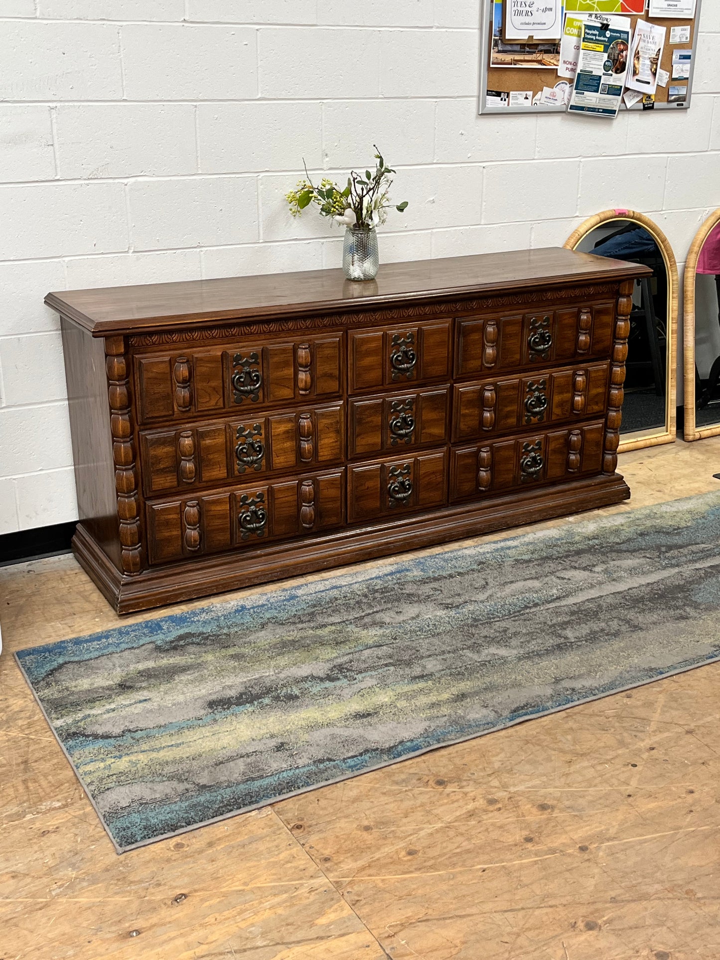 Vintage Wooden 9-Drawer Credenza