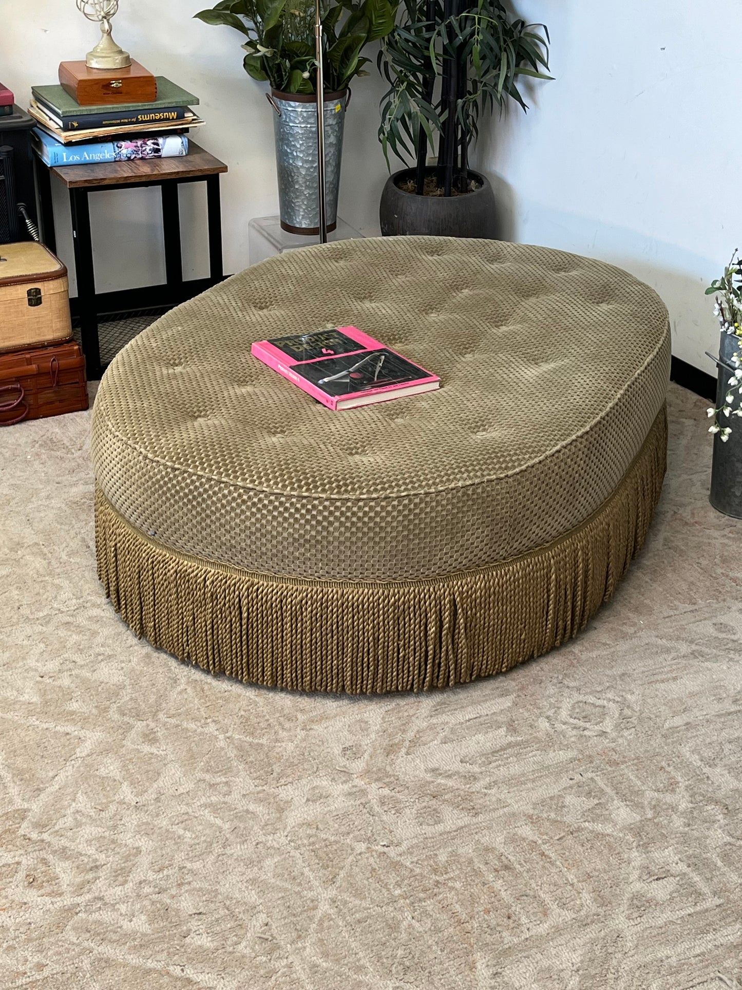 Henredon Oval Shaped Linen Ottoman