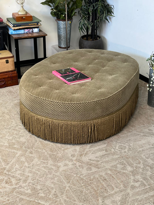 Henredon Oval Shaped Linen Ottoman