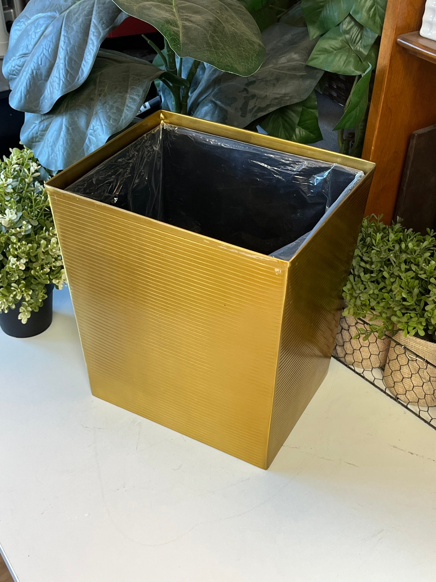 Striped Gold Waste Bin