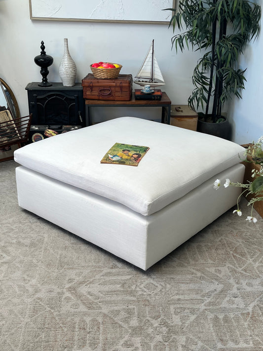 Modern White Linen Ottoman