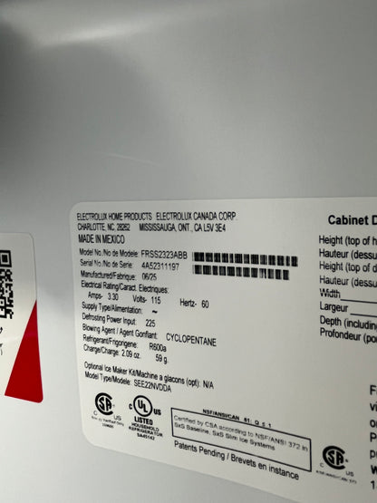 Frigidaire 22 Cu. Ft. 33" Black Side by Side Refrigerator