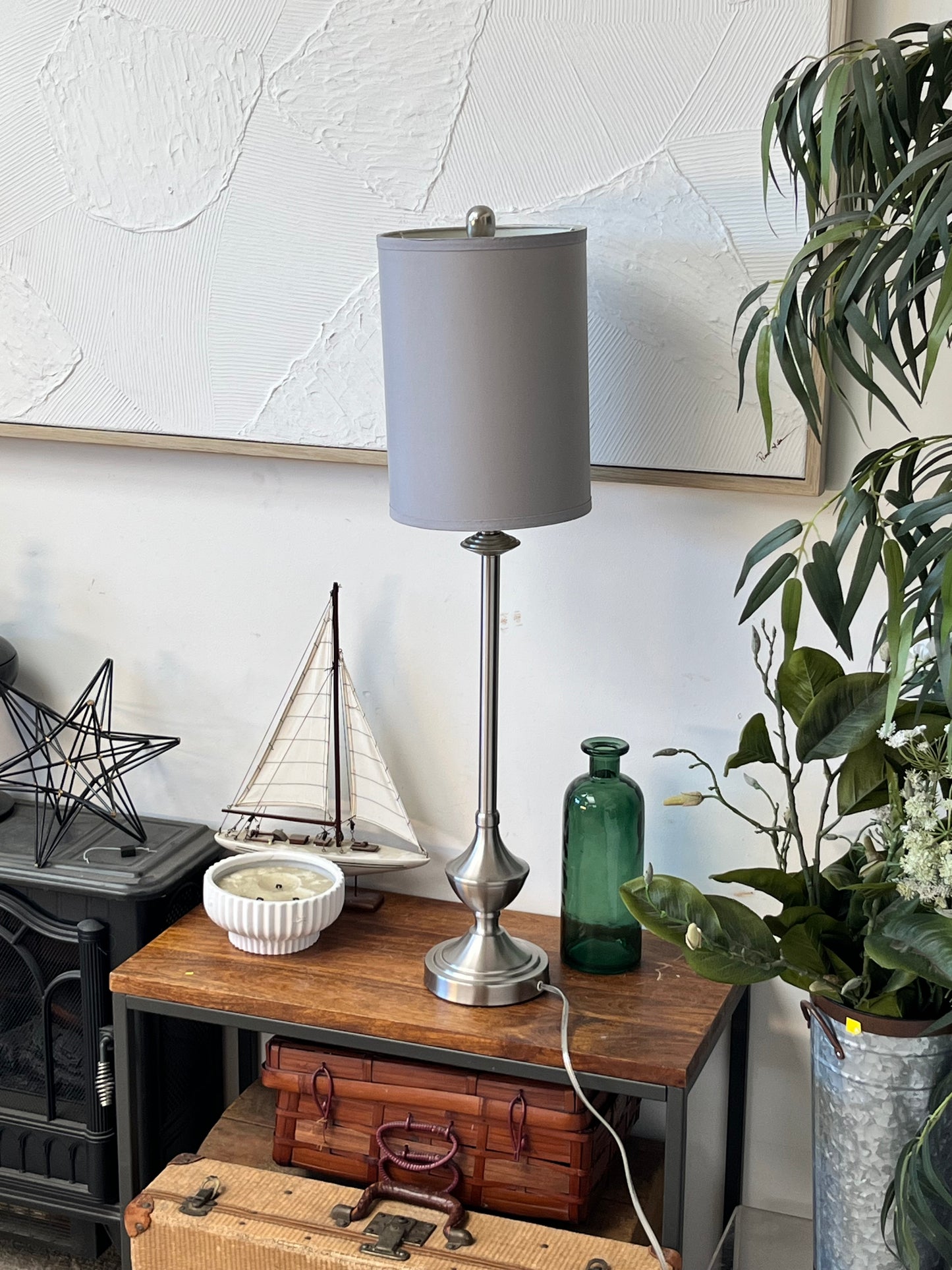 Modern Silver Tone Table Lamp