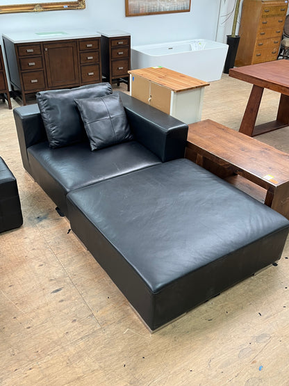 Modern Style Black Chaise Lounge w/ Ottoman