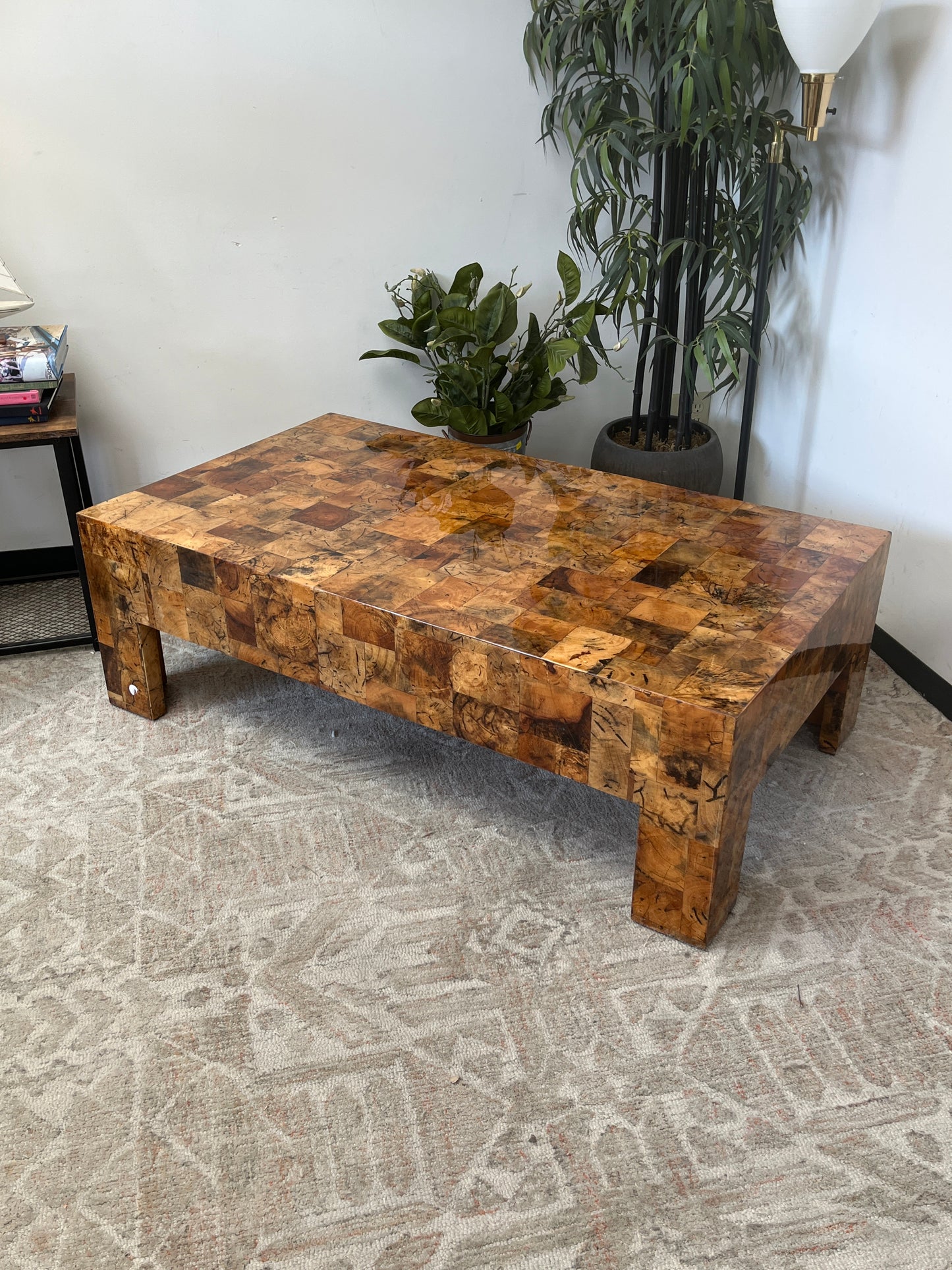 Natural Checkered Wood Coffee Table